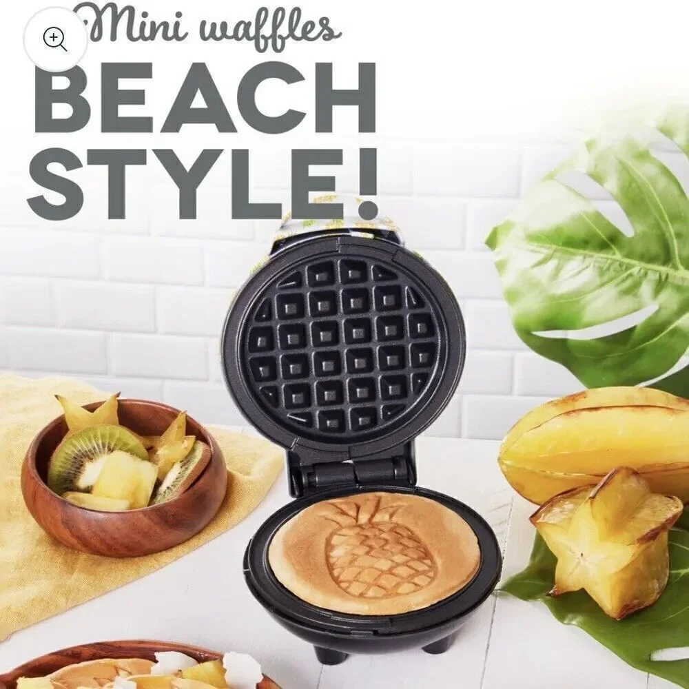 NWT in Box Gorgeous Dash White Yellow Pineapple Mini Waffle Maker w/Recipe Book
